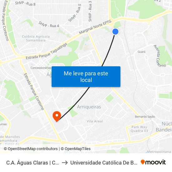 C.A. Águas Claras | Ch. 62 to Universidade Católica De Brasília map
