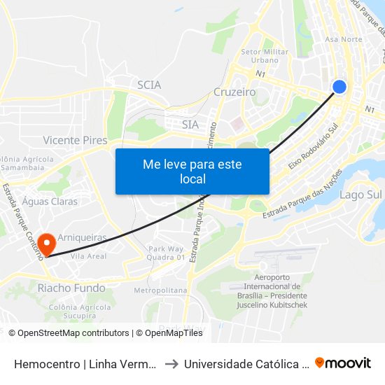 Hemocentro | Linha Vermelha Gratuita to Universidade Católica De Brasília map