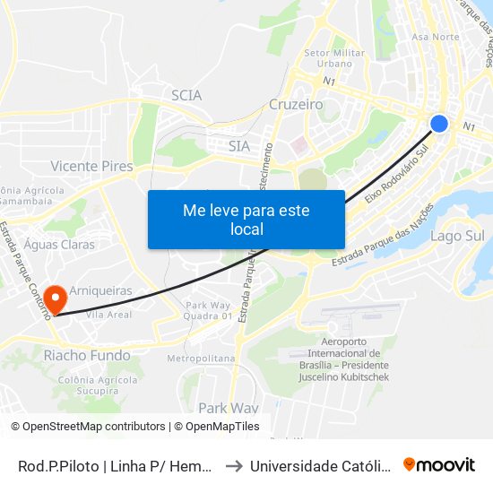 Rod.P.Piloto | Linha P/ Hemocentro (Gratuita) to Universidade Católica De Brasília map