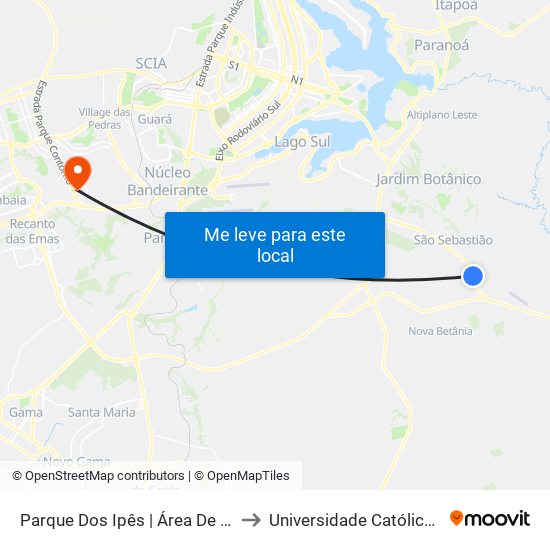 Parque Dos Ipês | Área De Lazer Do Crixá to Universidade Católica De Brasília map