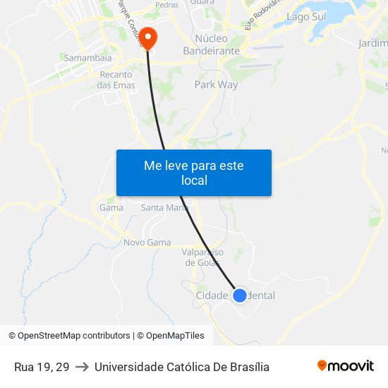 Rua 19, 29 to Universidade Católica De Brasília map