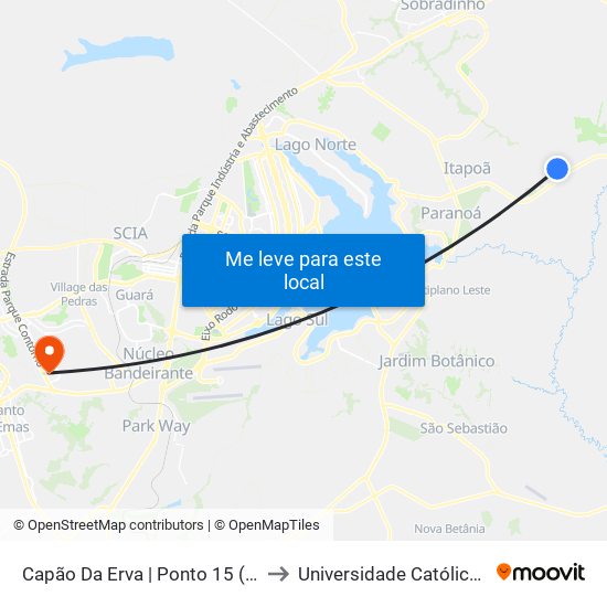 Capão Da Erva | Ponto 15 (Casai Brasília) to Universidade Católica De Brasília map