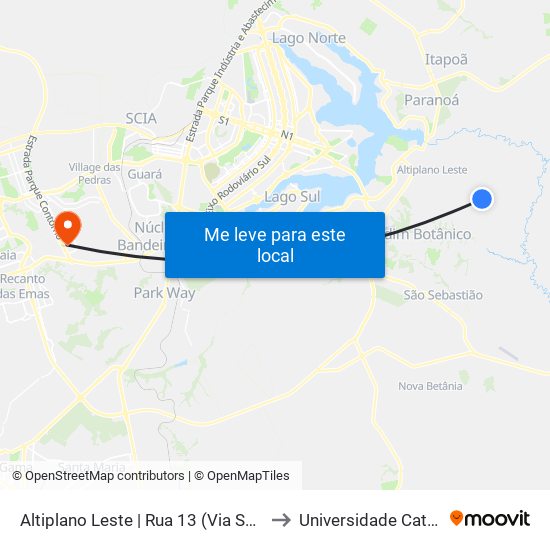 Altiplano Leste | Rua 13 (Via Sucupira / Via Das Acacias) to Universidade Católica De Brasília map