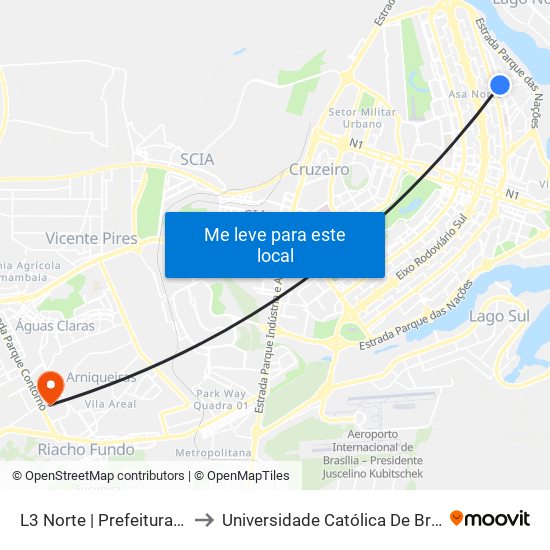 L3 Norte | Prefeitura UnB to Universidade Católica De Brasília map