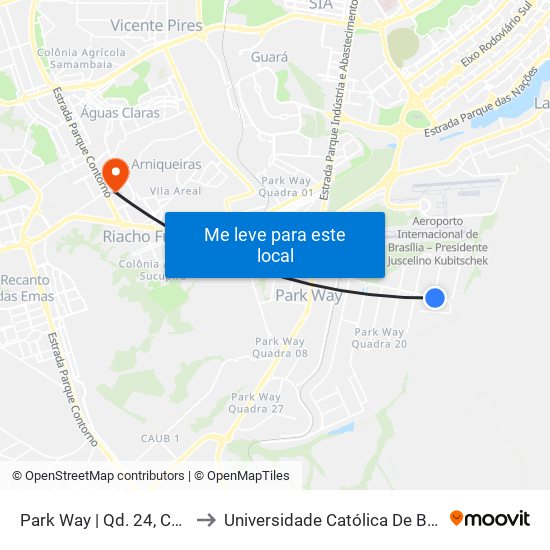 Park Way | Qd. 24, Conj. 1 to Universidade Católica De Brasília map