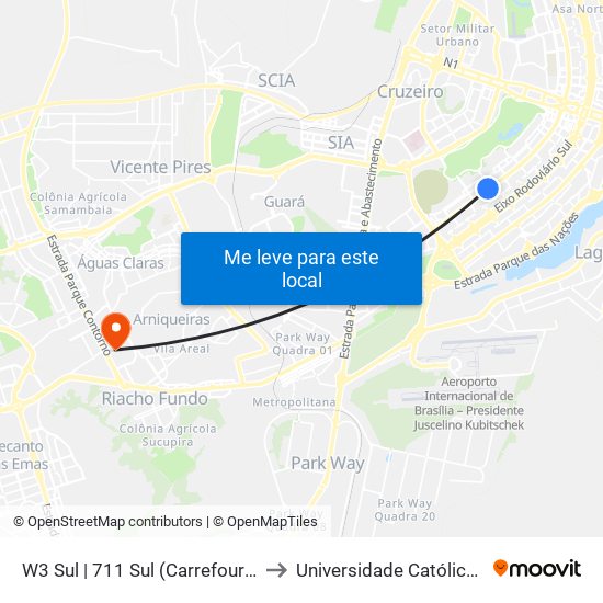 W3 Sul | 711 Sul (Carrefour Bairro / UPIS) to Universidade Católica De Brasília map