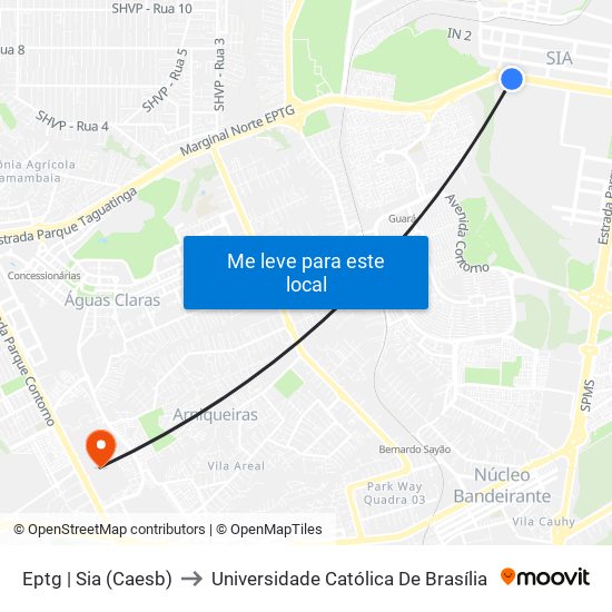 Eptg | Sia (Caesb) to Universidade Católica De Brasília map