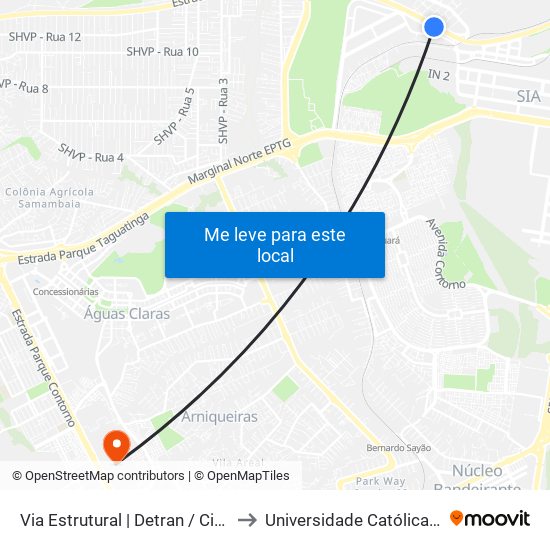 Via Estrutural | Detran / Cid. Automóvel to Universidade Católica De Brasília map