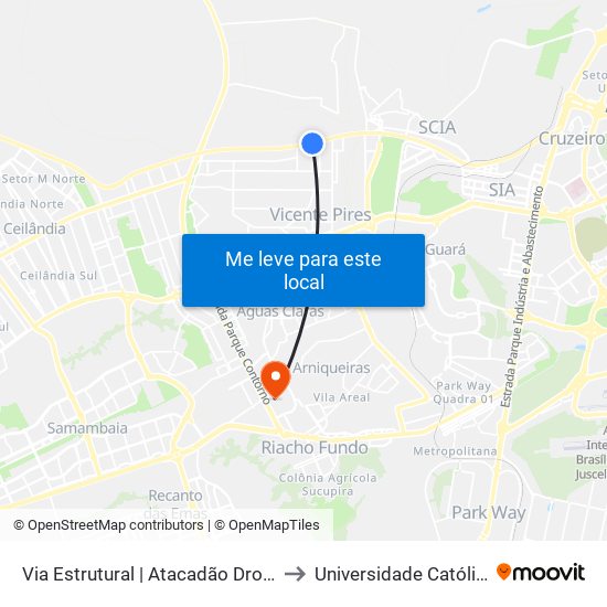 Via Estrutural | Atacadão Drogacenter (Rua 10a) to Universidade Católica De Brasília map
