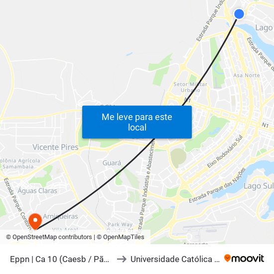 Eppn | Ca 10 (Caesb / Pão De Açúcar) to Universidade Católica De Brasília map