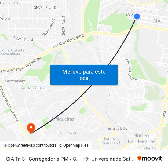 Sia Trecho 3 - Central De Regulação Samu to Universidade Católica De Brasília map