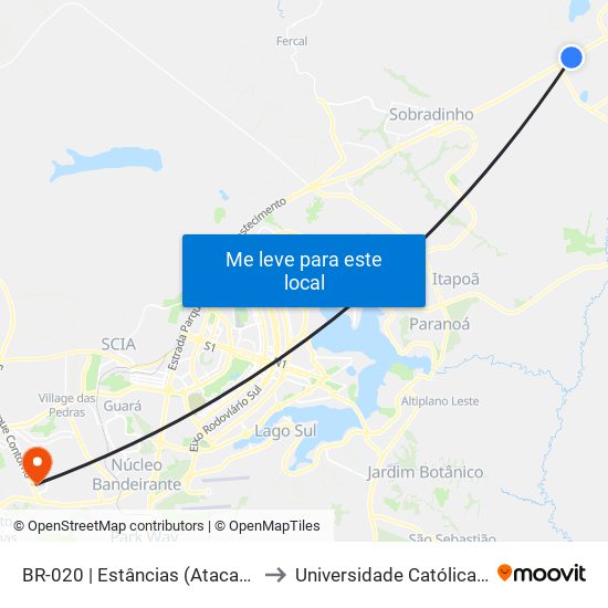 Br-020 | Estâncias to Universidade Católica De Brasília map