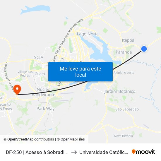 DF-250 | Acesso à Sobradinho dos Melos to Universidade Católica De Brasília map