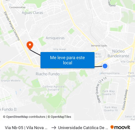 Via Nb-05 | Vila Nova Divinéia to Universidade Católica De Brasília map