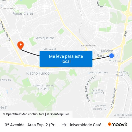 3ª Avenida | Área Esp. 2 (Primeira Igreja Batista) to Universidade Católica De Brasília map