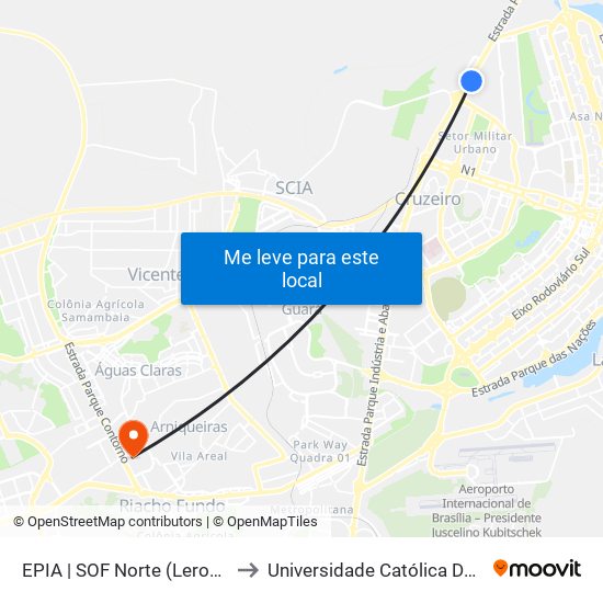 EPIA | SOF Norte (Leroy Merlin) to Universidade Católica De Brasília map