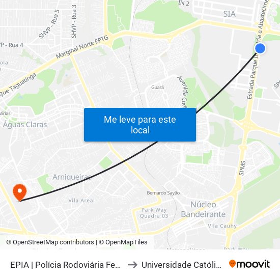 EPIA | Polícia Rodoviária Federal / NOVACAP to Universidade Católica De Brasília map