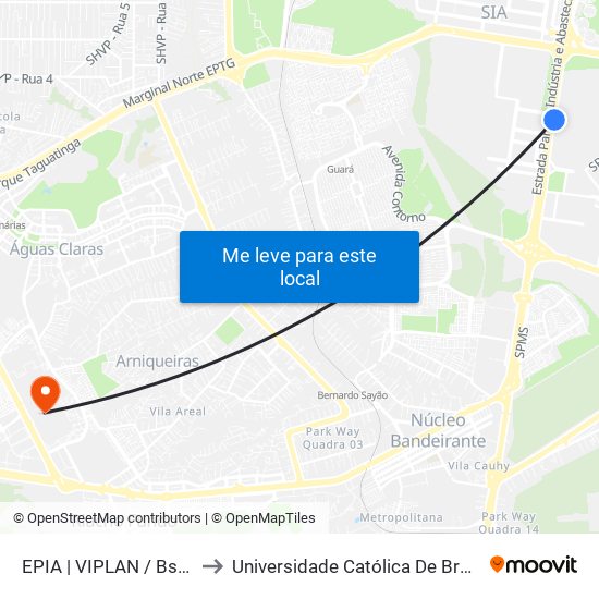 Epia Sul | Garagem Viplan / São José (Lado Oposto) to Universidade Católica De Brasília map
