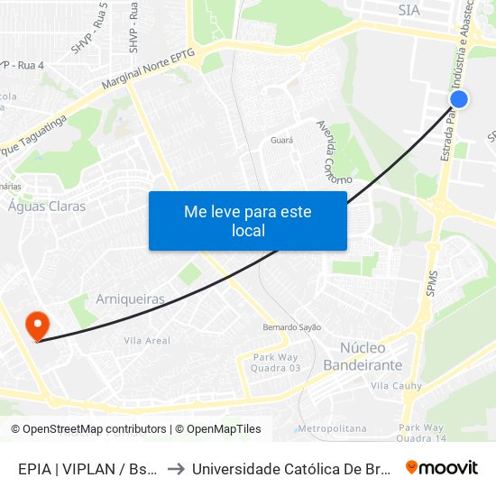 EPIA | VIPLAN / BsBus to Universidade Católica De Brasília map