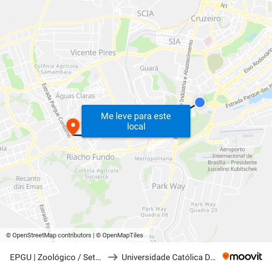 EPGU | Zoológico / Setor Hípico to Universidade Católica De Brasília map