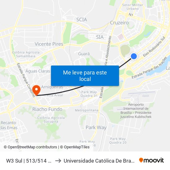 W3 Sul | 513/514 Sul to Universidade Católica De Brasília map