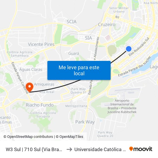 W3 Sul | 710 Sul (Via Brasil / CASEB) to Universidade Católica De Brasília map