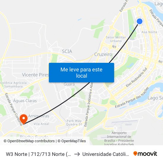 W3 Norte | 712/713 Norte (Carrefour Bairro) to Universidade Católica De Brasília map