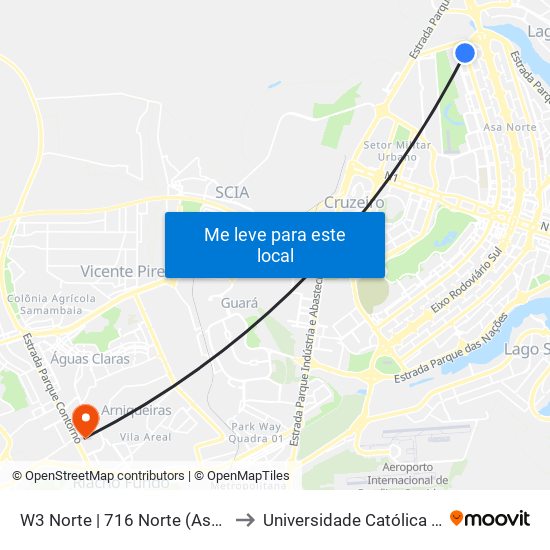 W3 Norte | 716 Norte (Assai / Cobasi) to Universidade Católica De Brasília map