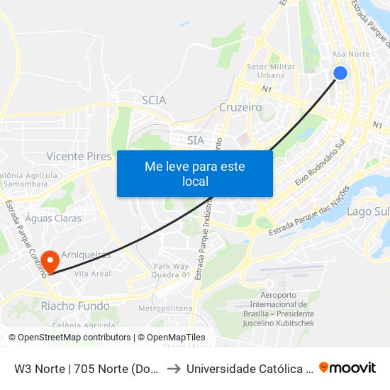 W3 Norte | 705 Norte (Dona / Habib's) to Universidade Católica De Brasília map