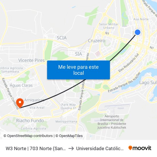 W3 Norte | 703 Norte (Santander / BRB) to Universidade Católica De Brasília map