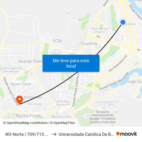 W3 Norte | 709/710 Norte to Universidade Católica De Brasília map