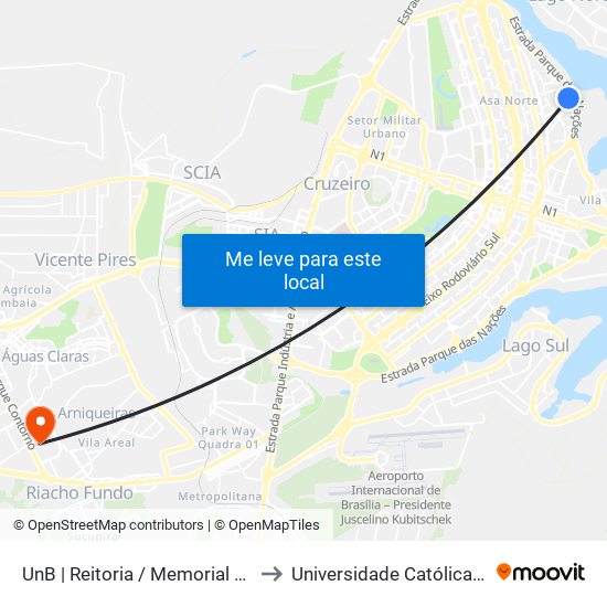 UnB | Reitoria / Memorial Darcy Ribeiro to Universidade Católica De Brasília map