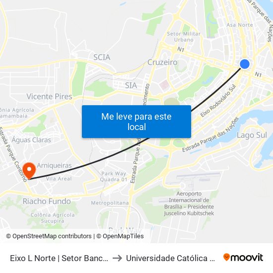 Eixo L Norte | Setor Bancário Norte to Universidade Católica De Brasília map