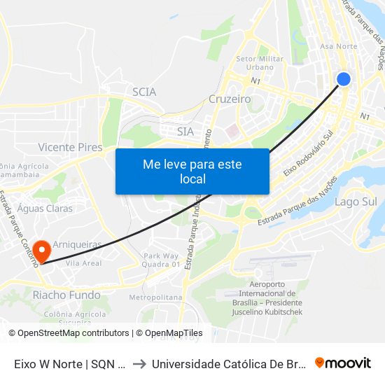 Eixo W Norte | Sqn 103 to Universidade Católica De Brasília map