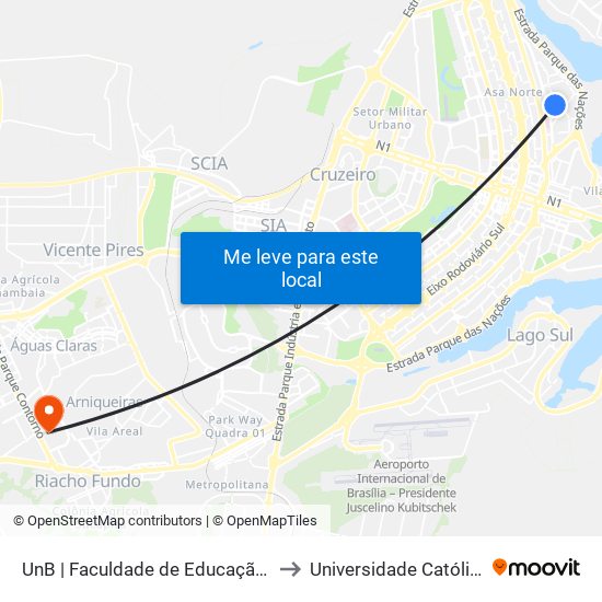 UnB | Faculdade de Educação / IDA / Santander to Universidade Católica De Brasília map