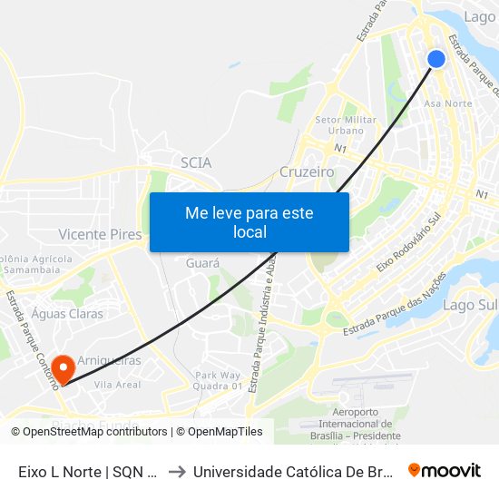 Eixo L Norte | Sqn 213 to Universidade Católica De Brasília map