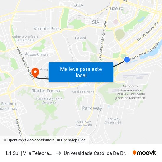 L4 Sul | Vila Telebrasília to Universidade Católica De Brasília map