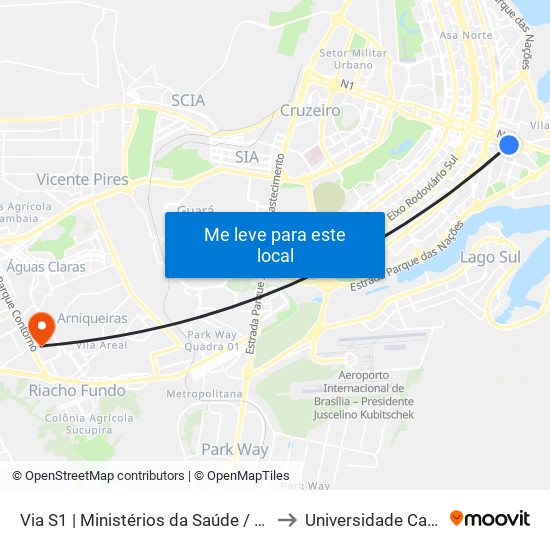 Via S1 | Ministérios da Saúde / Trabalho / Previdência Social to Universidade Católica De Brasília map