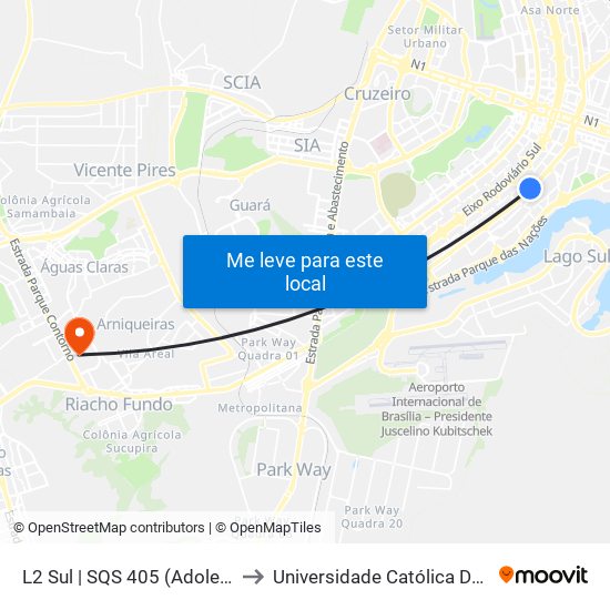 L2 Sul | SQS 405 (Adolescentro) to Universidade Católica De Brasília map