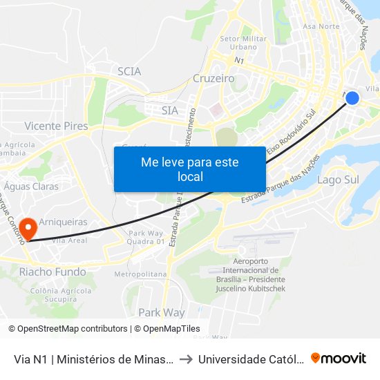 Via N1 | Ministérios De Minas E Energia / Turismo to Universidade Católica De Brasília map