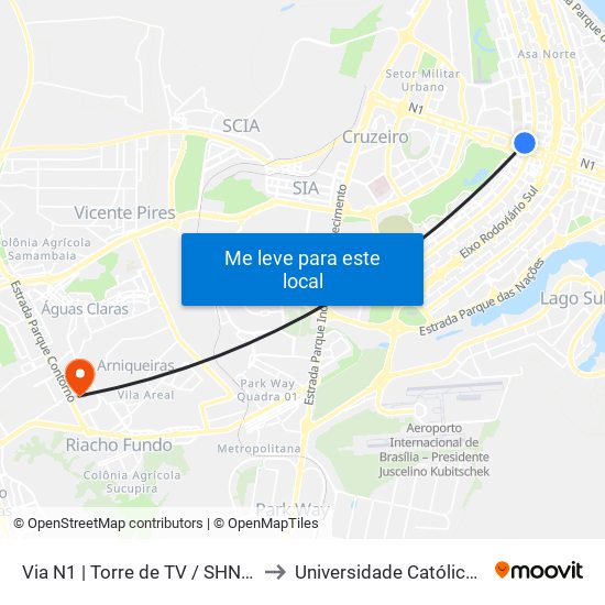 Via N1 | Torre De Tv / Shn / Mcdonald's to Universidade Católica De Brasília map