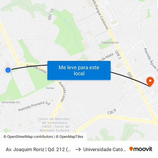 Av. Joaquim Roriz | Qd. 212 (Primor / Casas Bahia) to Universidade Católica De Brasília map