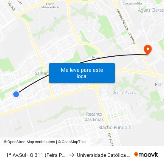 1ª Av.Sul - Q 311 (Feira Permanente) to Universidade Católica De Brasília map