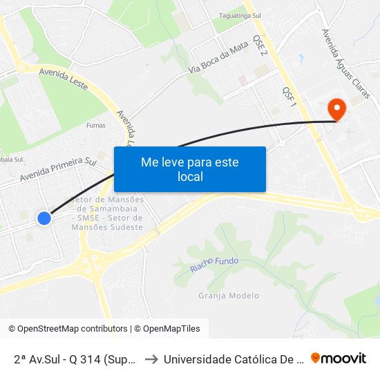 2ª Av.Sul - Q 314 (Superbom) to Universidade Católica De Brasília map