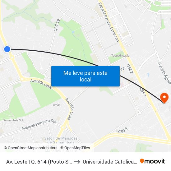 Av. Leste | Q. 614 (Posto Shell / Hrsam) to Universidade Católica De Brasília map