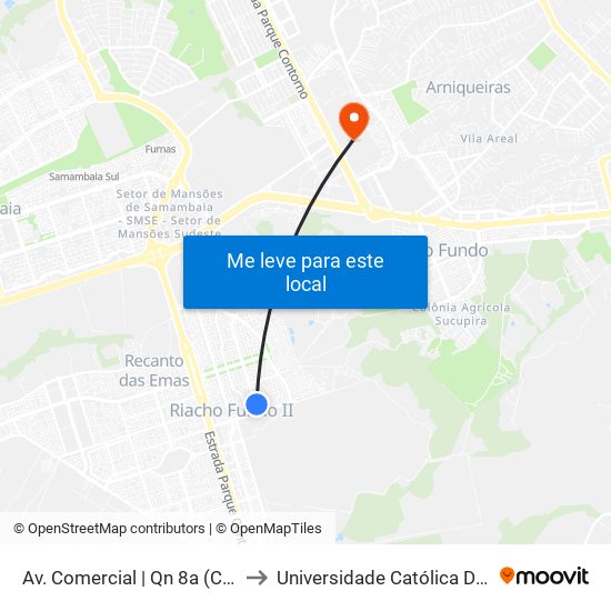 Av. Comercial | Qn 8a (Casa Azul) to Universidade Católica De Brasília map