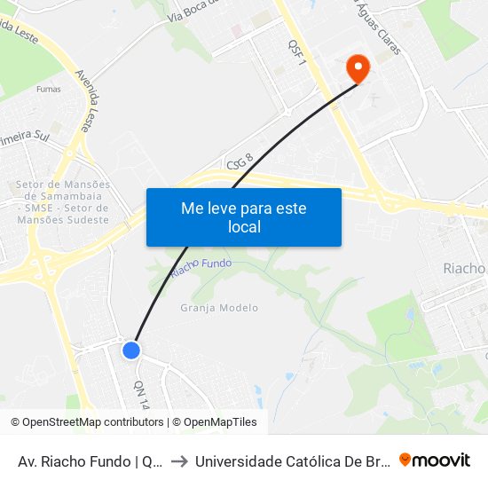Av. Riacho Fundo | Qn 14 to Universidade Católica De Brasília map