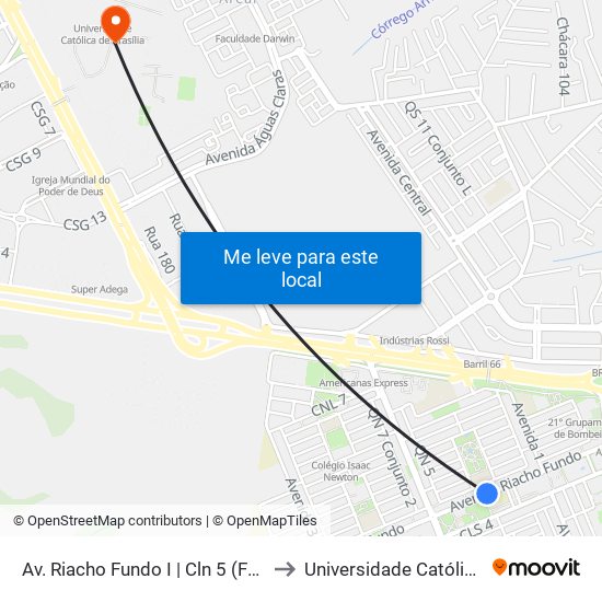 Av. Riacho Fundo I | Cln 5 (Feira Permanente) to Universidade Católica De Brasília map