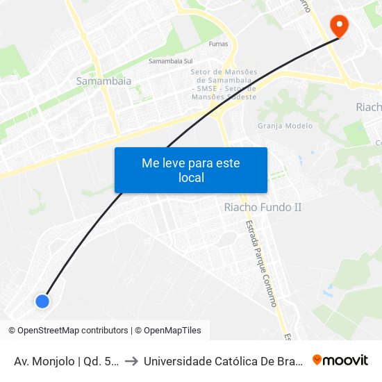 Av. Monjolo | Qd. 510 to Universidade Católica De Brasília map