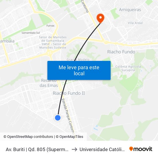 Av. Buriti | Qd. 805 (Superm. Euro) «Oposto» to Universidade Católica De Brasília map